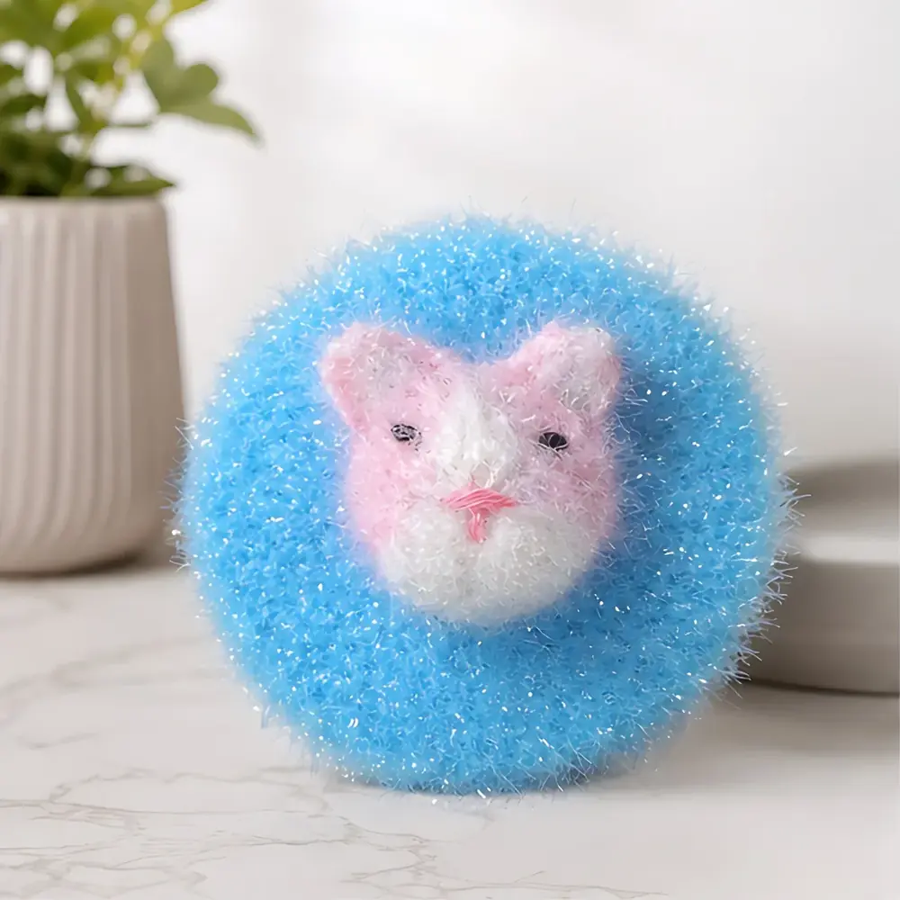 Handgehäkelter Spülschwamm Hamster Blau