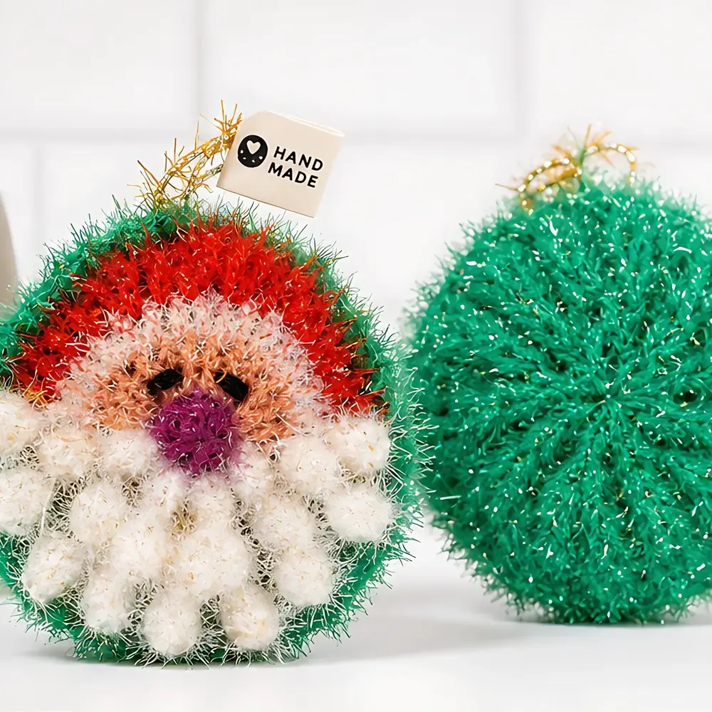 Handgehäkelter Spülschwamm Weihnachtsmann Grün